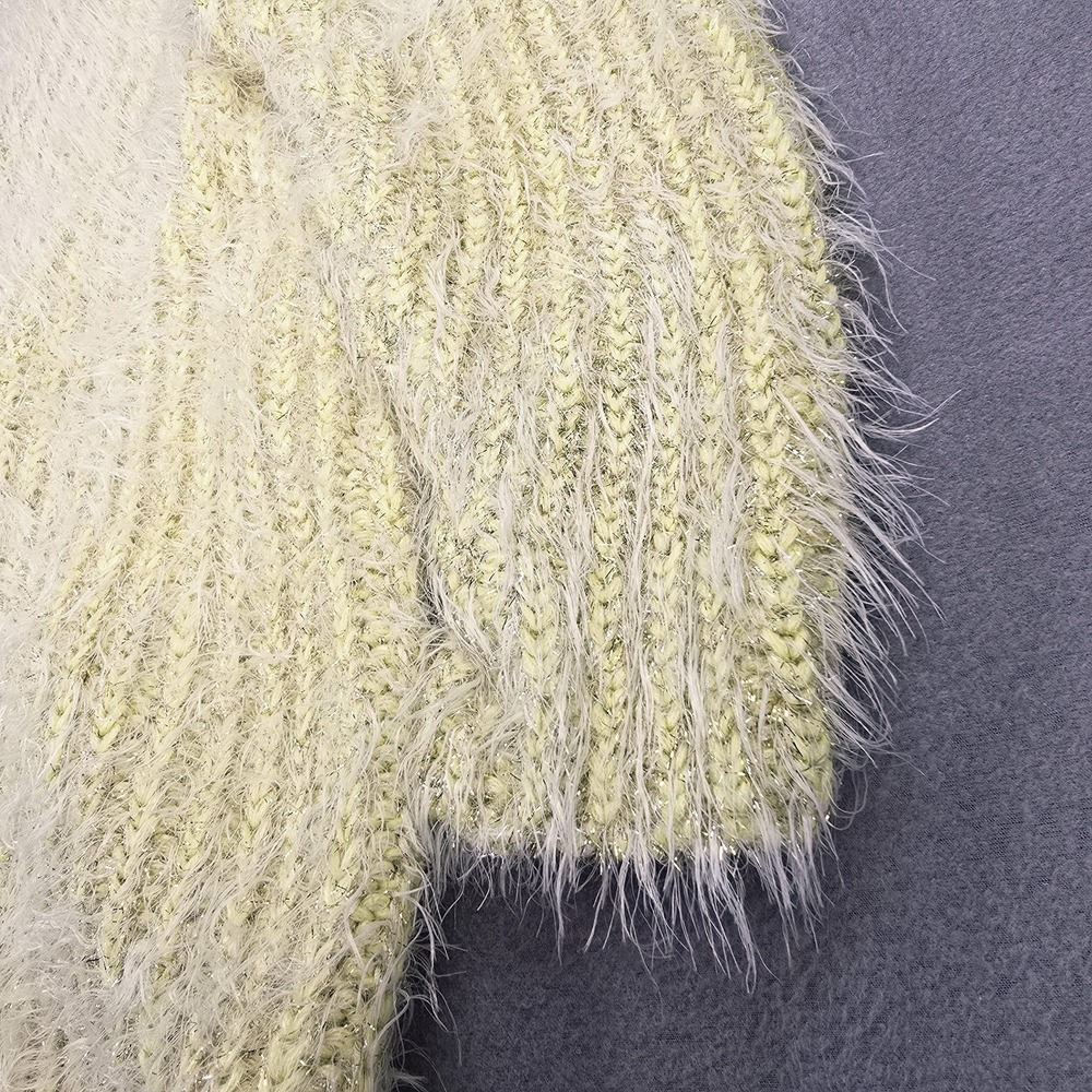 Anthropologie Cardigan Sweater Womens 3X Yellow Open Front Eyelash Metallic - Picture 11 of 11